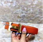 Perfect Replica High Quality Hermes Orange Leather Belt With Gold Buckle